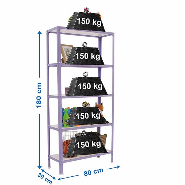 PROREGAL Wohnregal Living Koala Wood mit 5 Fachböden HxBxT 180 x 80 x 30 cm Fachlast 150 kg Lila/Weiß