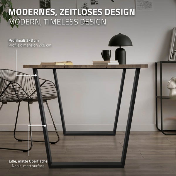 ML-Design 2er Set Tischbeine Trapez 75x72 cm, V-Form, Schwarz, Profil 8x2 cm, Stahl pulverbeschichtet, geneigt, Industriedesign, Metall Tischgestell Esstisch Tischkufen Tischuntergestell Möbelfüße
