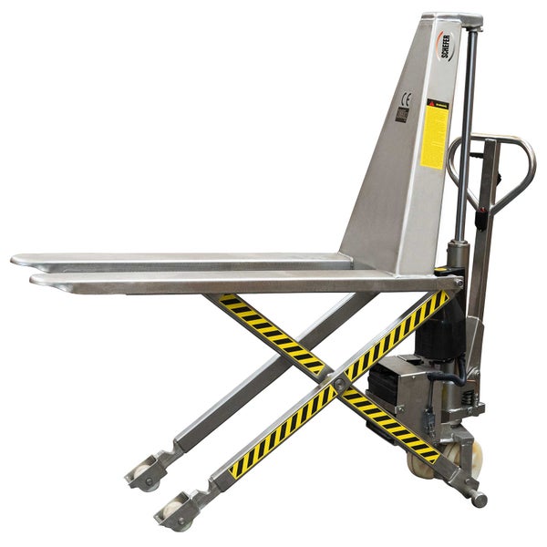 Scheren-Hubwagen mit Streifenmarkierung