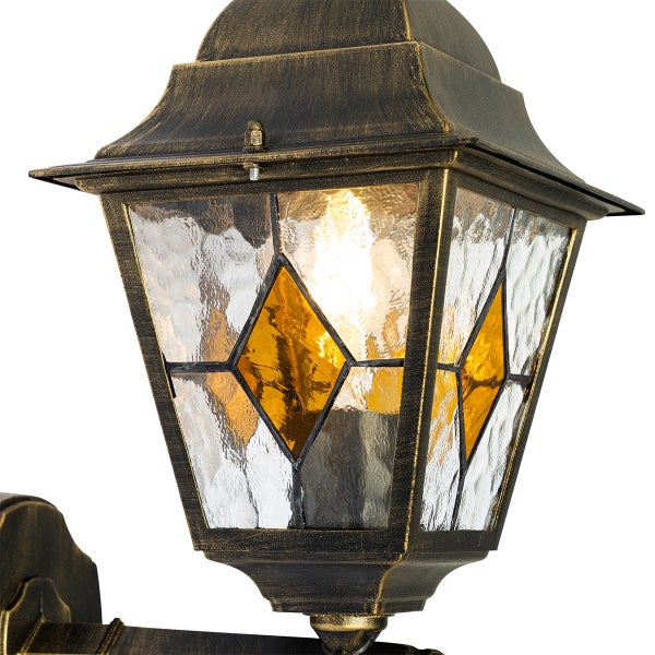 Außenwandleuchte mit strukturiertem Glas und Rautenmuster im antiken Stil.