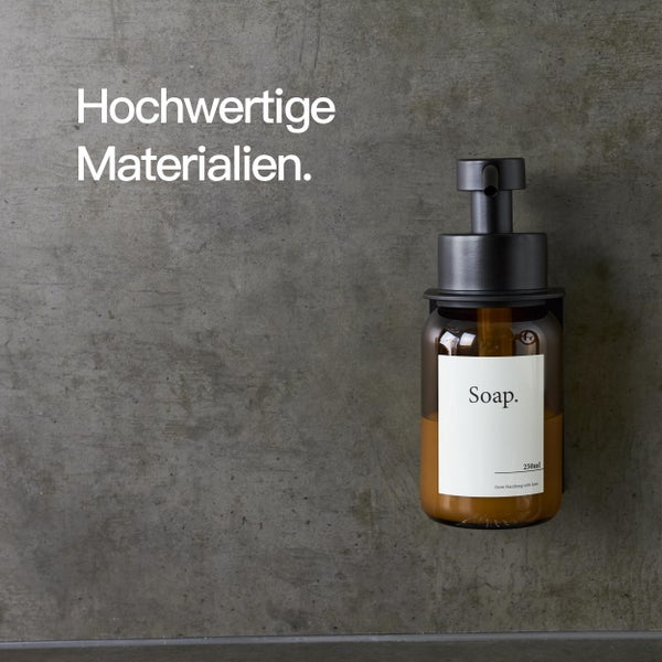 Designfabrik Hamburg Seifenspender mit Wandhalter ohne Bohren Schwarz | Braunglas 250ml
