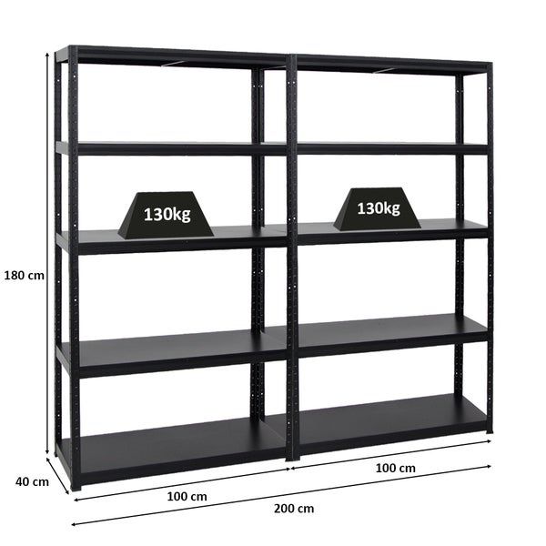 PROREGAL Mega Deal 2x Schwerlastregal Steel Eagle HxBxT 180 x 100 x 40 cm Fachlast 130 kg Schwarz