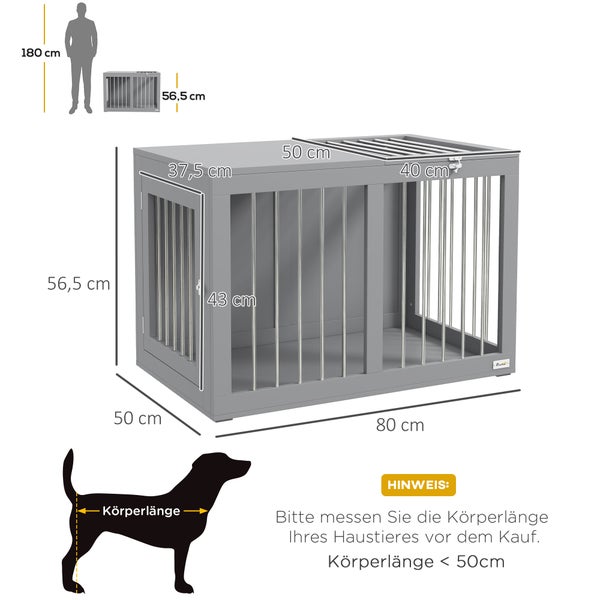 PawHut Hundekäfig für Zuhause, Hundehütte, Haustierkäfig für mittelgroße Hunde, Hundebox mit Türen, Hundehaus, Transportkäfig, Grau, 80 x 50 x 56,5 cm