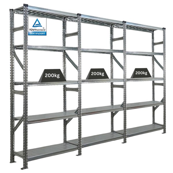 Steckregal mit TÜV Rheinland Zertifizierung und Gewichtsangabe 200 kg