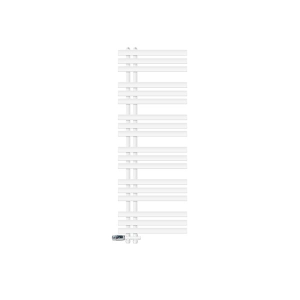 LuxeBath Badheizkörper Iron EM 500x1400 mm Weiß Mittelanschluss mit Anschlussgarnitur Thermostat Durchgang Boden, Design Heizkörper Bad Heizung Handtuchwärmer Handtuchtrockner Handtuchheizkörper