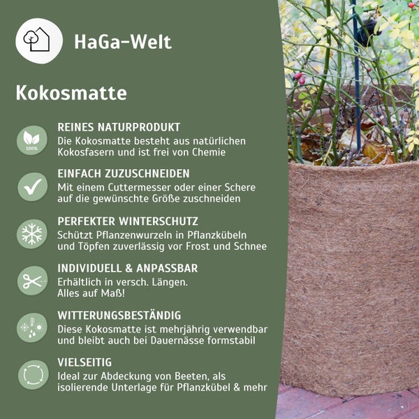Kokosmatte 800 g/m² – 1 m Breite (Meterware) – natürlicher Schutz vor Kälte & Frost