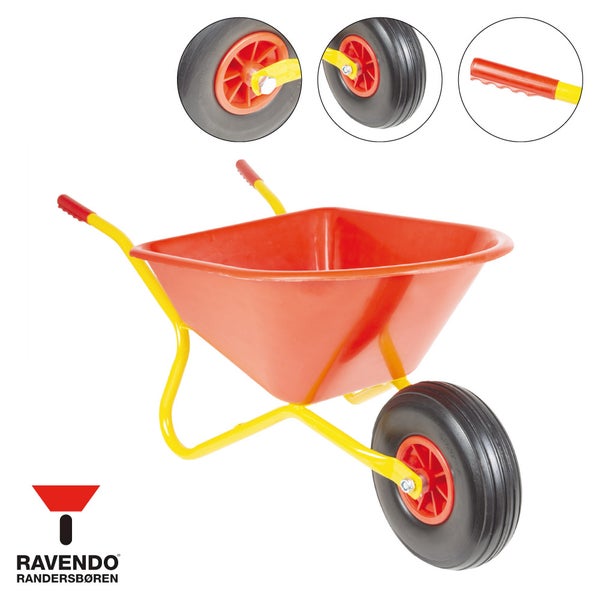 Kinderschubkarre Ravendo BJ 350 – 35 L Mulde, 50 kg Tragkraft, Vollgummirad, geschweißter Rahmen, rot