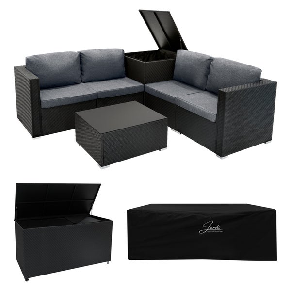 Serafina Rattan Modulares 6-teiliges Möbelset mit Aufbewahrungsbox 700L - Schwarz