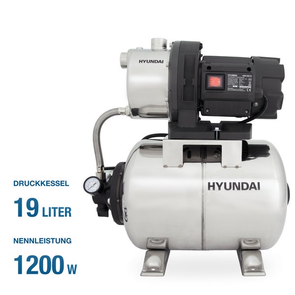 HYUNDAI Hauswasserwerk HWW12050-IN (1200W, INOX-Kessel, 5.000 l/h, Förderhöhe max. 50m, Ansaughöhe max. 8m)