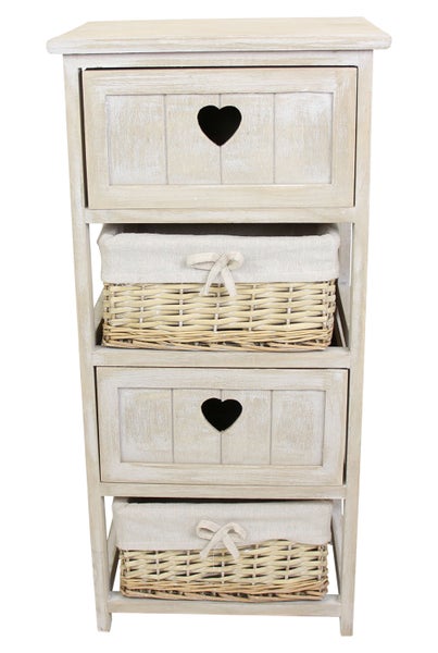 FRANK FLECHTWAREN | Kommode Landhaus, HOLZ, 35 x 27 x 73 cm, Schublade 28 x 22 x 14 cm, Korb 27 x 22 x 13 cm