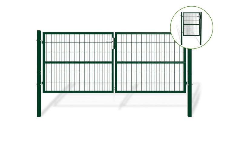 RAZO Gartentür  3m Breite 306  x Höhe 126 cm + 1m Tor H.120 cm Grün, inkl. Griff, Schloss und Schlüssel I Gartenpforte Einfahrtstor Hoftür