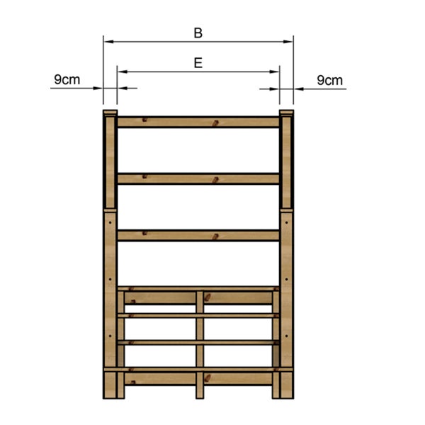 Abbildung eines Holzregals mit Maßangaben