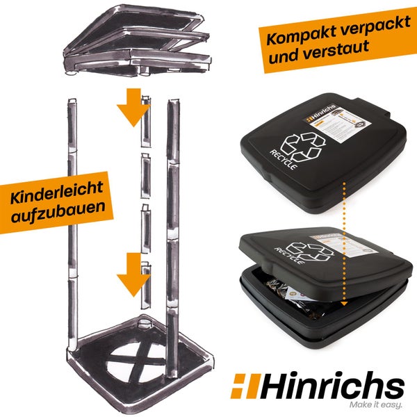 Hinrichs Müllsackständer - Müllsackhalter mit Deckel und Klemmring - Gratis 2 schwarze Mülls