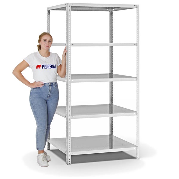 PROREGAL Fachbodenregal Schraubsystem Heavy-Duty Grundregal HxBxT 200 x 100 x 80 cm 5 Ebenen Fachlast 350 kg Beidseitig Nutzbar Lichtgrau