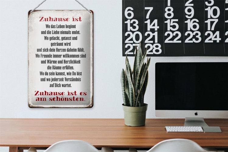 Blechschild Spruch 20x30cm Zuhause ist am schönsten