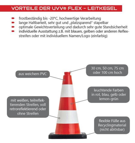 UvV FLEX Leitkegel blau | Höhe: 50 cm | flexibler Leitkegel | Warnkegel, standsicher >2 kg | hochwertiger farbiger PVC Leitkegel / ohne Folie