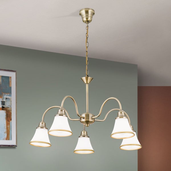 Luster 5-flammig antik Michlchglas