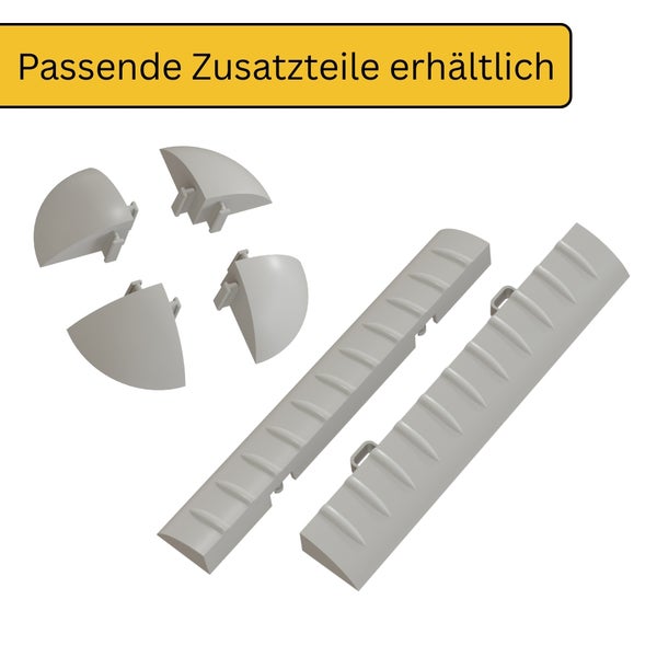 Passende Zusatzteile wie Eckstücke und gerade Profilelemente erhältlich.