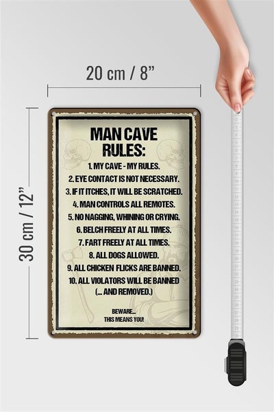 Blechschild Spruch 20x30cm Man Cave Rules my cave my rules