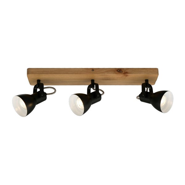 Deckenspot Retro dreh- & schwenkbar 3x GU10 35 W Holz-Metall schwarz Briloner