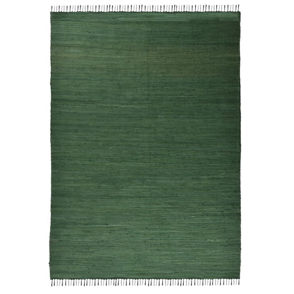 Handgewebter Fleckerlteppich aus Baumwolle Chindi Dunkelgrün 120x180 cm