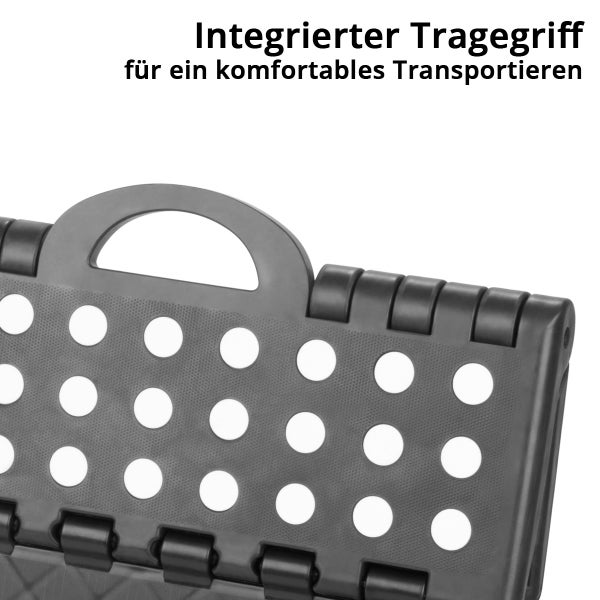 Klapphocker mit integriertem Tragegriff für einfachen Transport und strukturierter Oberfläche.