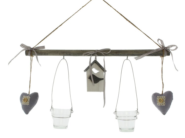 FRANK FLECHTWAREN | Windlicht Vogelhaus, HOLZ, ca. Breite 50 cm, GH 43 cm, Glas Ø 7 x 6 cm, ohne Kerzen