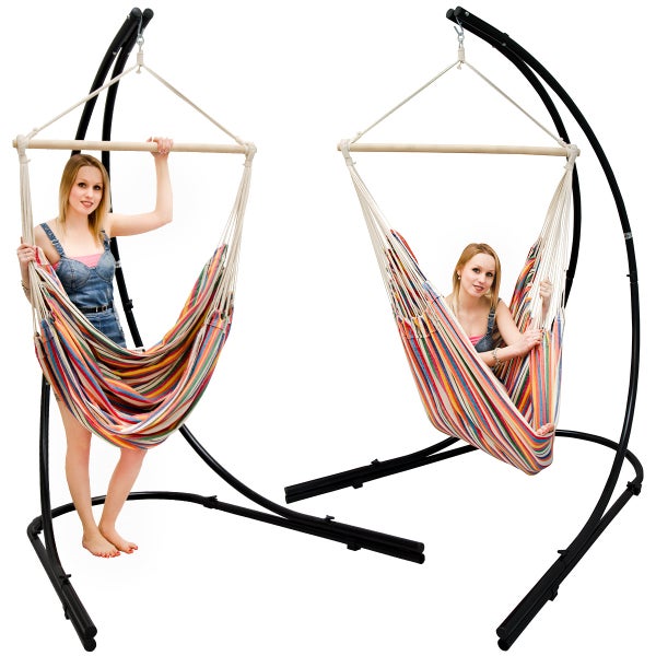 XXL Hängesessel 185x130cm mit bunten Streifen + 210cm Gestell