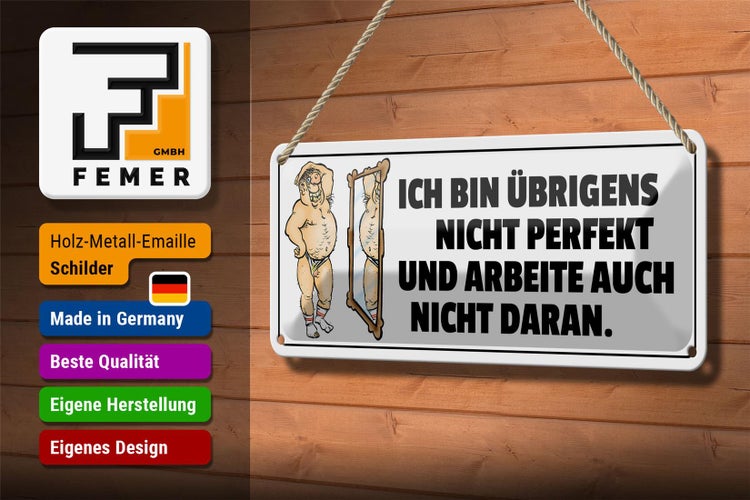 Blechschild Spruch 27x10cm ich bin übrigens nicht perfekt Dekoration