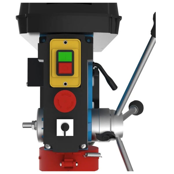 Detailansicht einer Standbohrmaschine mit Bedienelementen