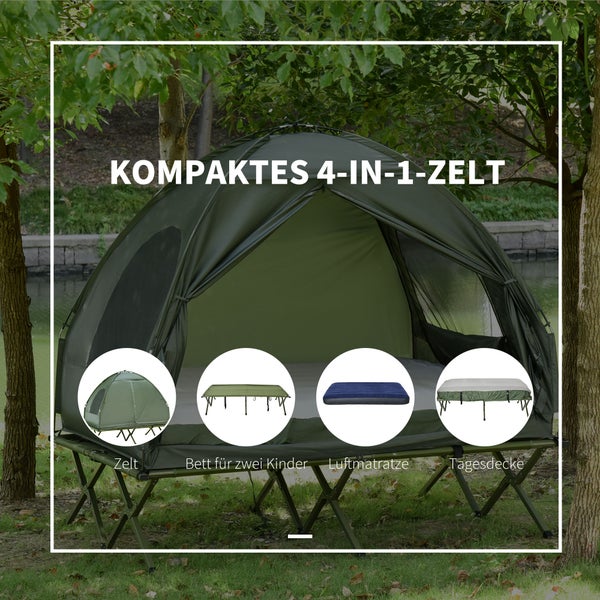 Outsunny Erhöhtes Campingbett Feldbett mit Luftmatratze Pumpe Taft Tragetasche 193 x 136 x 180 cm Gästebett belastbar bis 160 kg Extra Breit Campingliege für Erwachsene Klappbett Outdoor Grün