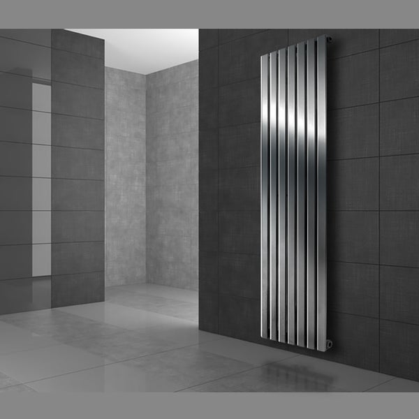 ECD Germany Design Paneelheizkörper Stella 480 x 1600 mm Chrom Mittelanschluss mit Anschlussgarnitur inkl. Thermostat Durchgang Boden - Flach Einlagig Vertikal - Heizkörper Badheizkörper Bad Heizung