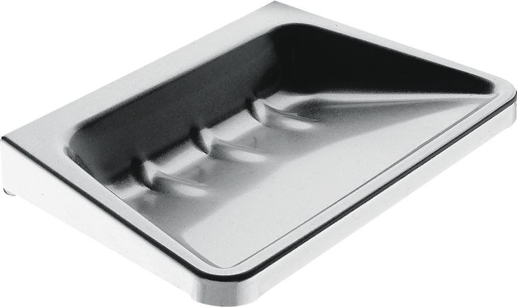Rechteckige Seifenschale aus Metall mit Rillen zur Wasserableitung.