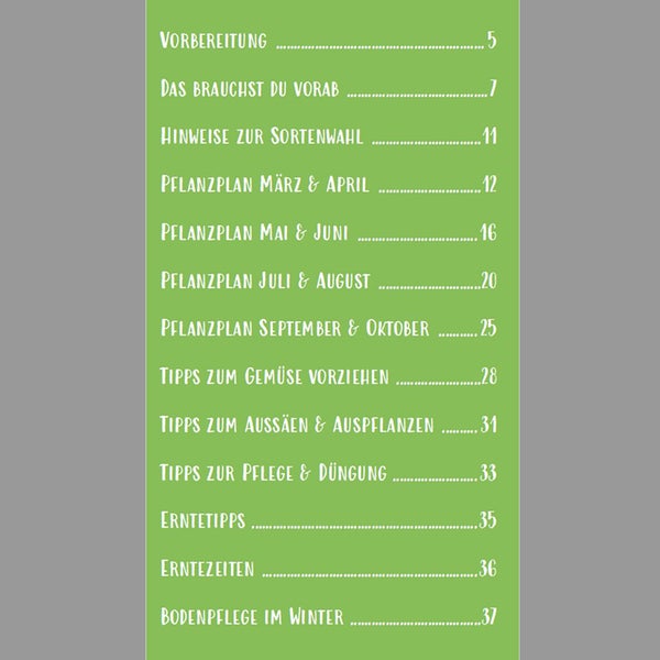 Illustration eines Hochbeets mit Pflanzreihen und Bepflanzungstipps.