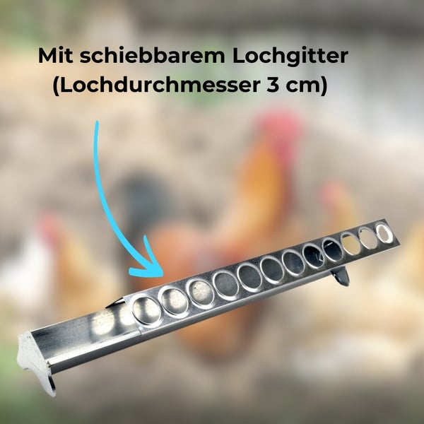 Futtertrog mit Schiebegitter für Hühner