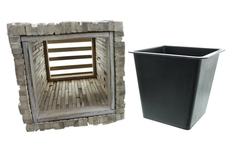 FRANK FLECHTWAREN | Übertopf Holzstücke, HOLZ, KUNSTSTOFF, 26 x 26 x 45 cm
