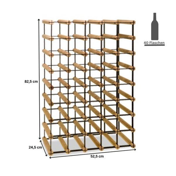 PROREGAL Modulares Weinregal Vinotega Mod Metal HxBxT 82,5 x 52,5 x 24,5 cm 5 x 8 Flaschen Massives Kiefernholz Braun Geölt