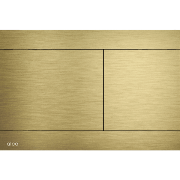 Betätigungsplatte mit Zwei-Mengen-Spülung aus gebürstetem Metall, Alca Logo.