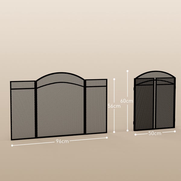 HOMCOM Kaminschutzgitter, Klappbares Kamingitter mit 3 Paneelen, Ofenschutzgitter, Funkenschutzgitter für Wohnzimmer, Metall, 96 x 60 cm, Schwarz