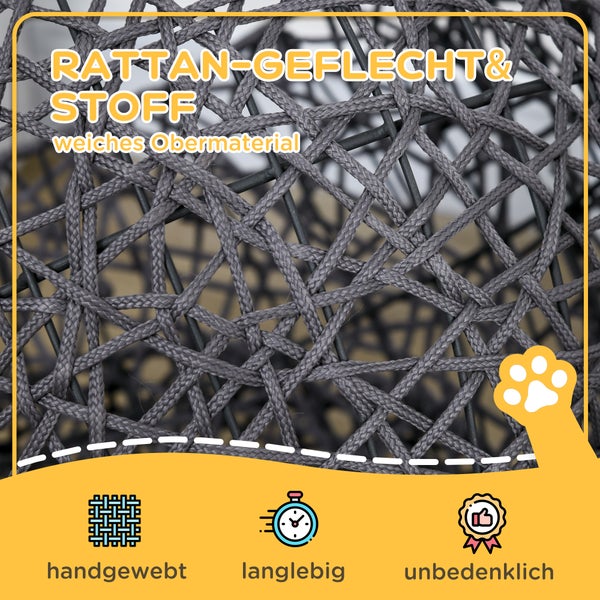PawHut Rattan Katzenkorb, 50 x 50 x 60 cm, Stahldraht, Violett+Cremeweiß