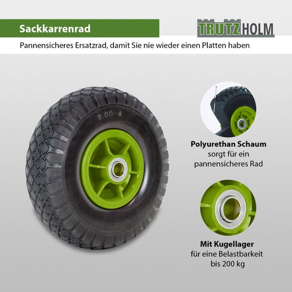 Trutzholm pannensicheres Sackkarrenrad aus Polyurethanschaum mit Kugellager, belastbar bis 200 Kilogramm, Groesse 3.00-4.