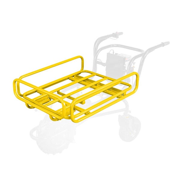 Gelber Metallaufsatzrahmen für eine Schubkarre