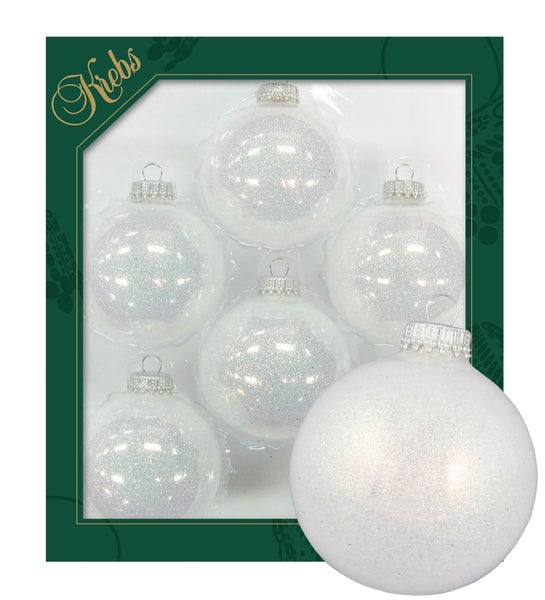 Weiß 7cm Glaskugeln uni mit Innenglitter, 6 Stck., Weihnachtsbaumkugeln, Christbaumschmuck, Weihnachtsbaumanhänger