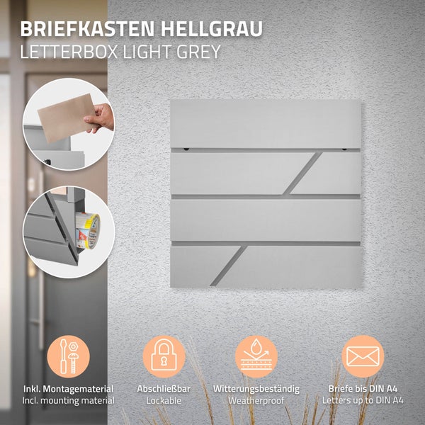 ECD Germany Standbriefkasten mit Zeitungsfach, Briefkasten mit Pfosten, Standfuß freistehend, Briefkastenanlage Briefkastenständer Silber Edelstahl, Postkasten Hellgrau Edelstahl pulverbeschichtet
