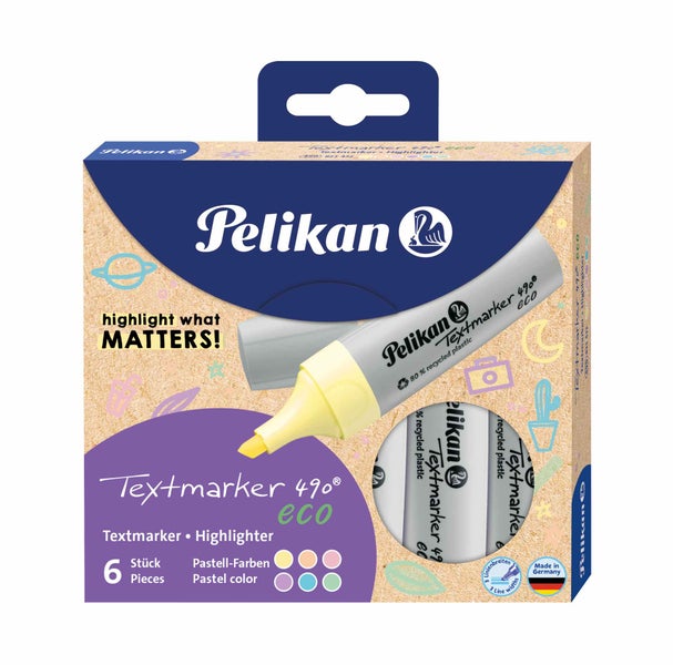Pelikan Textmarker 490 ECO, 6er-Pack Pastellfarben