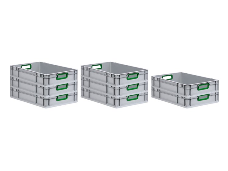 PROREGAL Spar Set 8x Eurobox Nextgen Color HxBxT 12 x 40 x 60 cm 23 Liter Griffe Grün Offen Glatter Boden Eurobehälter Transportbox