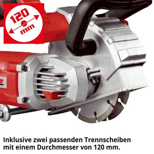 Mauernutfräse mit einem Trennscheibendurchmesser von 120 Millimeter.