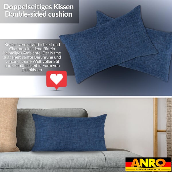 Kissenhülle Jeansblau 30x50cm ohne Füllung Leinenoptik