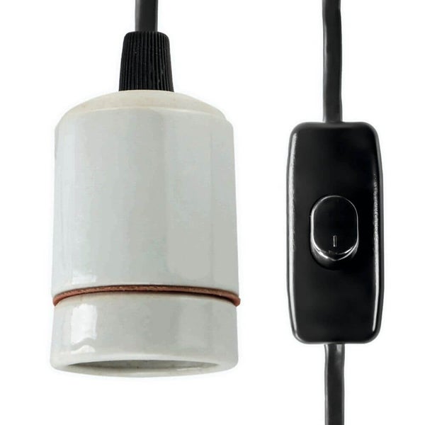 Porzellanfassung mit Kabel für E27 - 250 W Keramikfassung komplett Schalter