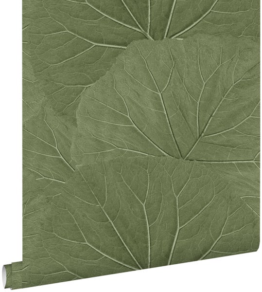 ESTAhome Tapete große Blätter Olivgrün - 53 cm x 10.05 m - 138995